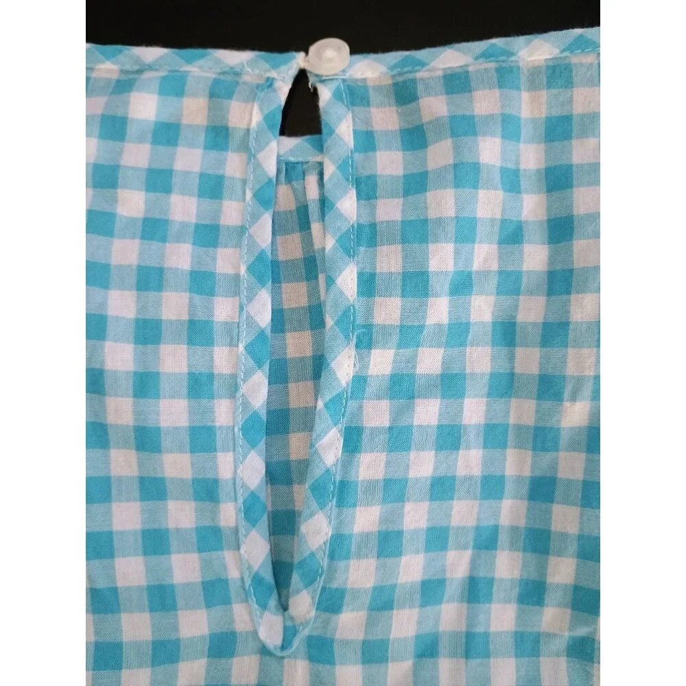 Crown & Ivy 2x Blue White Gingham Floral Tunic Top Blouse Embroidered‎ Detail